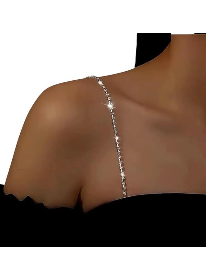 Glamroot Rhinestone Bra Strap Adjustable Off Shoulder Non Slip Lingerie Accessories for Women Tops Dress, 1 Pair, Silver - Image 1